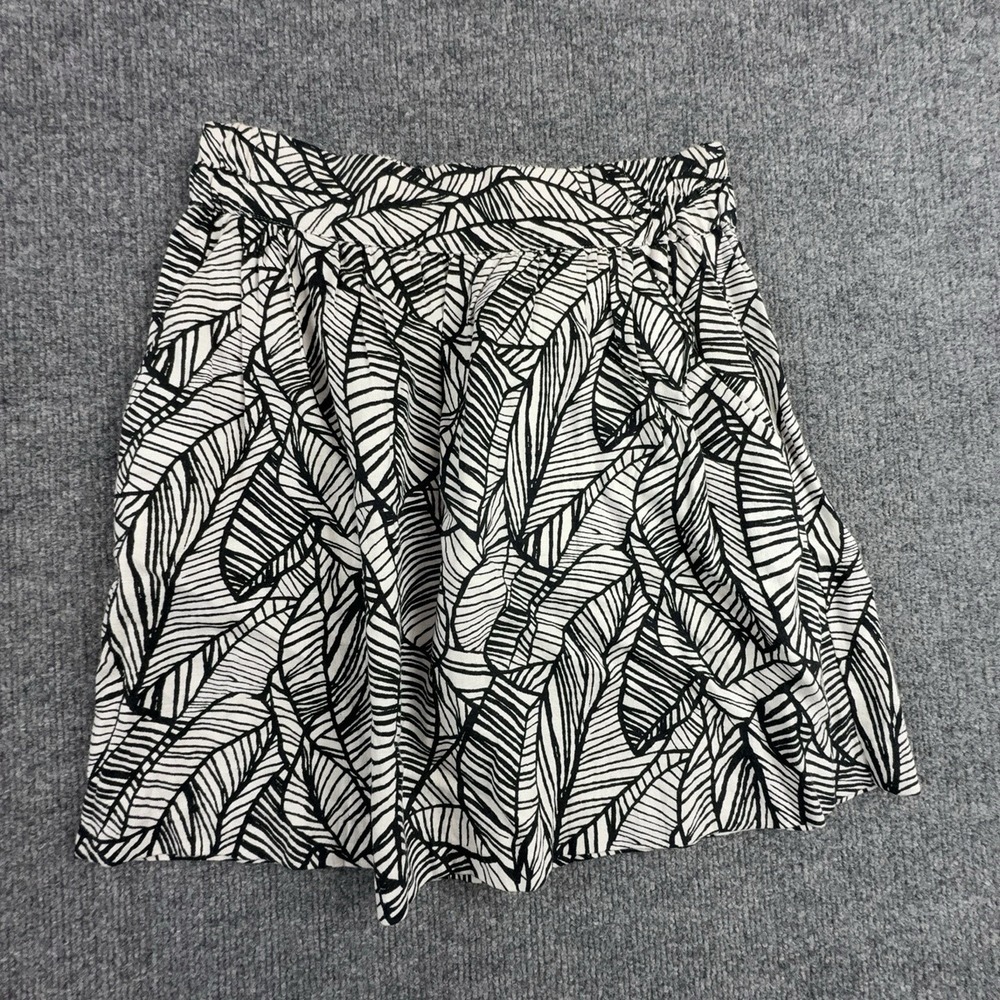 LOFT Skirt Womens Petite XXS Black White Leaf Print A-Line Short Linen Pull On